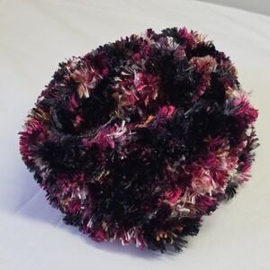 Handmade Knit Scarf Plum Magenta‎ Black Fluffy Yarn Women